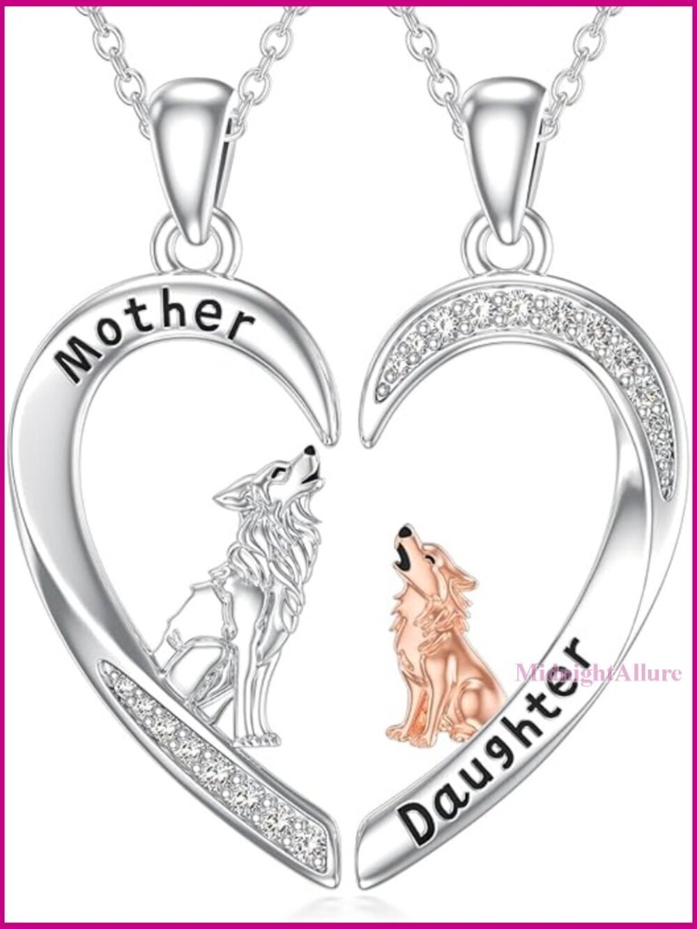 Mother Daughter Pendant Necklace Set 925 Sterling Silver Animal Wolf Jewelry